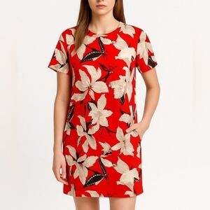 Abercrombie & Fitch Red Mini Floral Shift Dress With Pockets Womens Sz Med